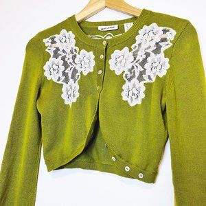 DKNY Green Cardigan with White Floral Accents
